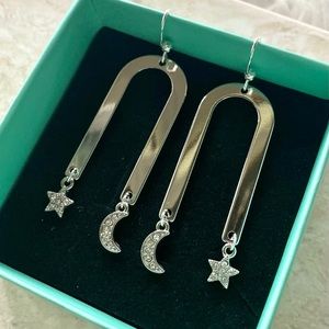Silver U Shaped Celestial Drop Earrings